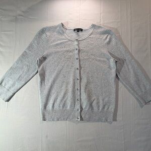 Cable & Gauge Gray Beaded Cardigan Sz M Classic 3/4 sleeve
